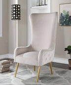 Best Master VT003-BG  Red barrel studio hercules High back beige velvet fabric living room accent arm chair gold legs