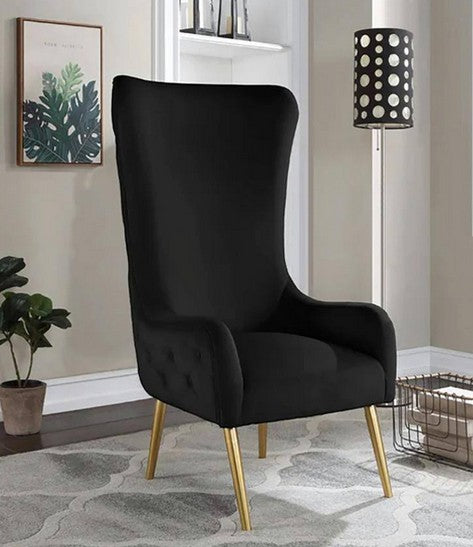 Best Master VT003-BK  Red barrel studio hercules High back black velvet fabric living room accent arm chair gold legs