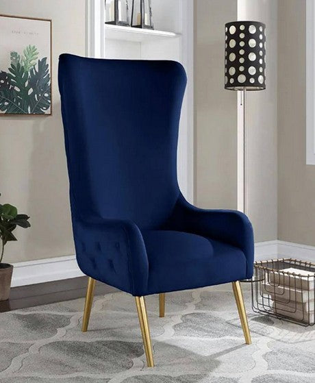 Best Master VT003-BL  Red barrel studio hercules High back blue velvet fabric living room accent arm chair gold legs
