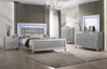 00-9698S-4PC 4 pc Valentino silver finish wood tufted faux leather headboard LED accents queen bed set