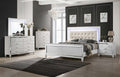 00-9698W-4PC 4 pc Valentino white finish wood tufted faux leather headboard LED accents queen bed set
