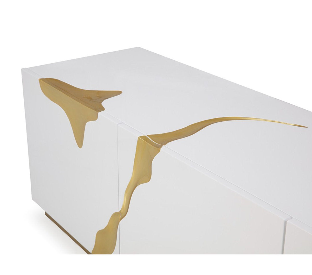 Best Master T1945WH-TV Rahshon white with gold high gloss finish wood TV stand cabinet