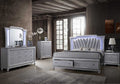 Victoria 4 pc Victoria silver metallic finish wood faux leather upholstered headboard LED lighting queen bed set