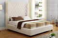 YY128-CRM Cream tufted fabric queen bed frame with tall headboard curved sides Red barrell studio Empress