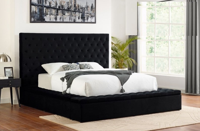 YY136-BLK  Black tufted velvet fabric queen bed frame with storage all around Red barrell studio linford Davida