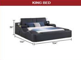 Zoya black faux leather modern Queen bed with reading lights massage lounge and bluetooth speakers