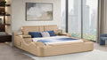 Zoya caramel faux leather modern Queen bed with reading lights massage lounge and bluetooth speakers