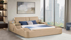 Zoya caramel faux leather modern Queen bed with reading lights massage lounge and bluetooth speakers
