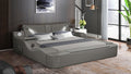 Zoya grey faux leather modern Queen bed with reading lights massage lounge and bluetooth speakers