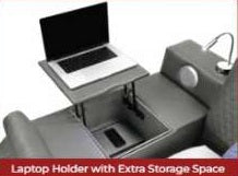 Zoya grey faux leather modern Queen bed with reading lights massage lounge and bluetooth speakers