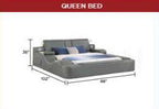 Zoya grey faux leather modern Queen bed with reading lights massage lounge and bluetooth speakers