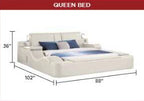 Zoya ice faux leather modern Queen bed with reading lights massage lounge and bluetooth speakers