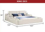Zoya ice faux leather modern Queen bed with reading lights massage lounge and bluetooth speakers
