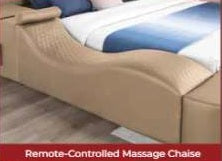 Zoya caramel faux leather modern Queen bed with reading lights massage lounge and bluetooth speakers