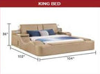 Zoya caramel faux leather modern Queen bed with reading lights massage lounge and bluetooth speakers