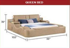 Zoya caramel faux leather modern Queen bed with reading lights massage lounge and bluetooth speakers