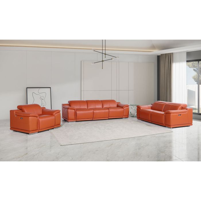 Global United DivanItalia Camel Italian Leather Power Reclining Sofa Love Seat and Chair Set – 9762CM-3PC