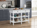 Acme AC00186 House of Hampton rorratt white finish wood frame marble top kitchen island cart with drawers country style