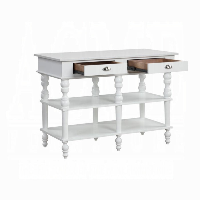 Rorratt White Wood Frame Marble Top Kitchen Island Cart with Drawers Country Style – AC00186