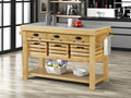 Acme AC00188 House of Hampton grovaam natural finish wood frame marble top kitchen island cart with baskets