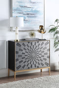 Acme AC00200 Everly quinn birchard quilla grey finish gold trim bombay chest with carved front cabinet doors