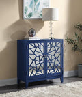Acme AC00288 Einstein blue finish wood bombay chest cabinet with geometric mirrored front design