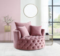 Acme AC00291 Zunyas pink velvet tufted fabric round swivel barrell back chair with accent pillows