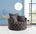 Acme AC00292 Zunyas gray velvet tufted fabric round swivel barrell back chair with accent pillows