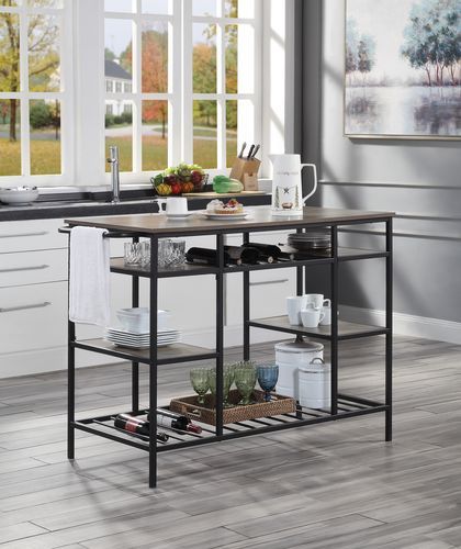 AC00325 Dark Finish Metal Frame and Brown Finish Wood Top Kitchen