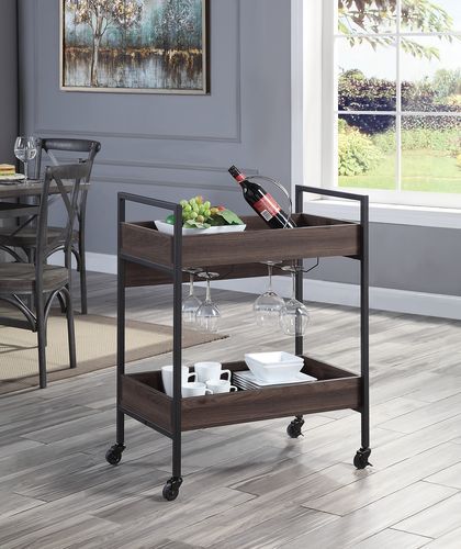 Acme AC00326 17 stories jerrick dark metal finish wood shelves tea / bar serving cart