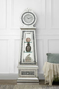 Acme AC00349 Astoria grand Noralie mirrored grandfather clock with decorative crown and faux crystal look and modern design