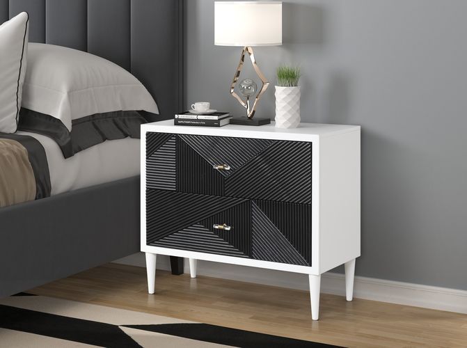 Acme AC00394 Latitude run amisha dubni black and white finish wood 2 drawer nightstand