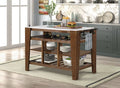 Acme AC00396 House of Hampton Alaroa brown finish wood frame faux marble top kitchen island cart with wine racks