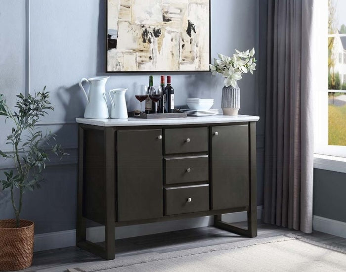 Acme AC00425 Madan weathered gray oak finish wood marble top dining buffet server sideboard cabinet