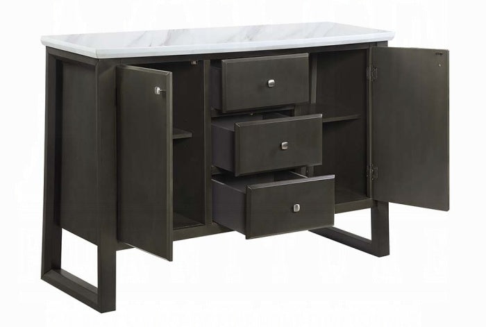 Acme AC00425 Madan weathered gray oak finish wood marble top dining buffet server sideboard cabinet