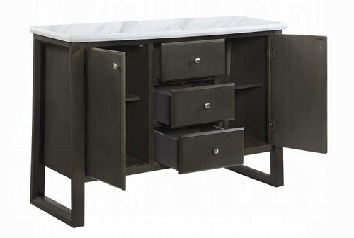 Acme AC00425 Madan weathered gray oak finish wood marble top dining buffet server sideboard cabinet