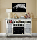 Acme AC00526 Everly quinn albaugh noralie mirrored 59" TV stand / wine cabinet with faux diamond inlay with wine rack