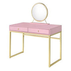 Acme AC00668 Mercer 41 ballesteros Coleen pink finish wood and gold frame vanity / make up / desk with mirror