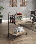 Acme AC00754 Brantley sandy black metal frame oak wood finish shelves tea trolley serving cart with wheels