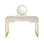 Acme AC00841 Mercer 41 ballesteros myles alligator texture white finish and champagne frame vanity / desk mirror and stool set