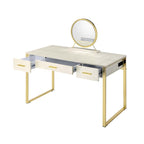 Acme AC00841 Mercer 41 ballesteros myles alligator texture white finish and champagne frame vanity / desk mirror and stool set