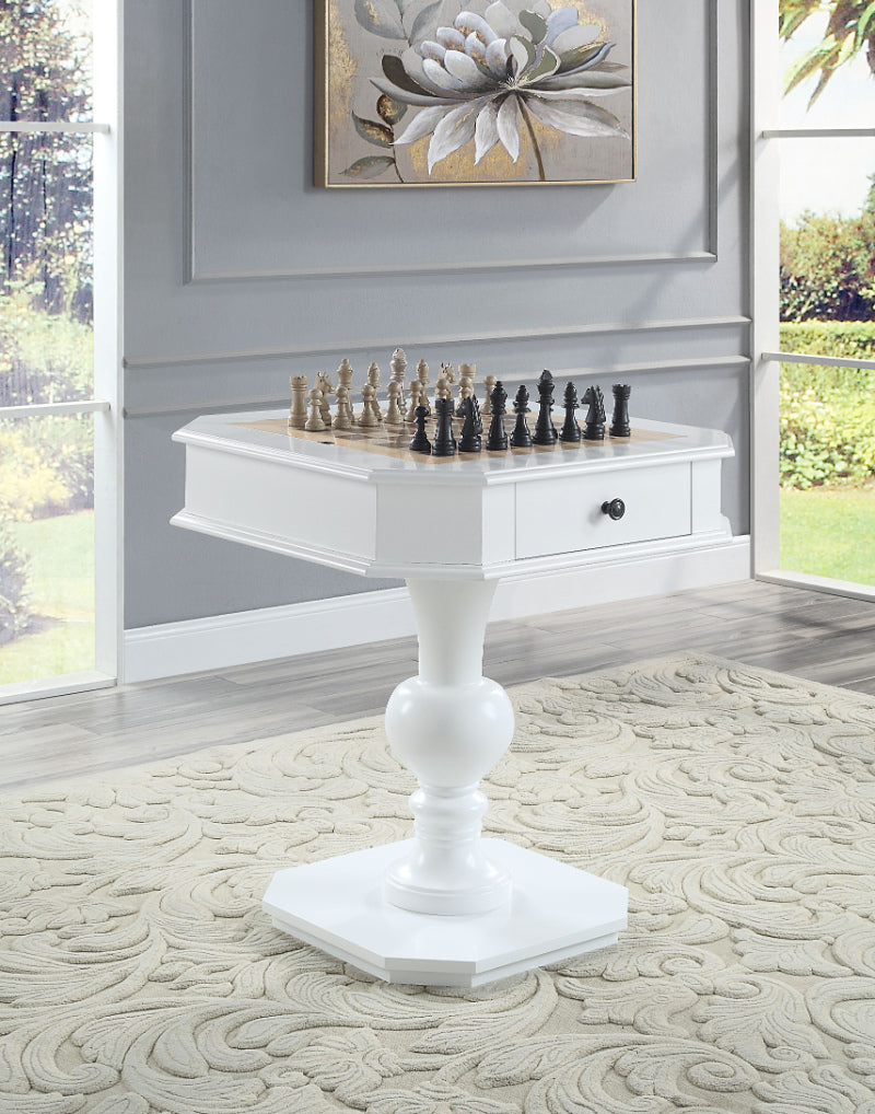 Acme AC00862 Major-Q colourtree Galini white finish wood chair side chess / backgammon game table set