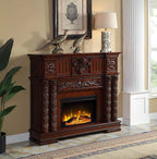 Acme AC01312 Orren ellis jacqueline vendome cherry finish wood 59" wide fireplace carved accents