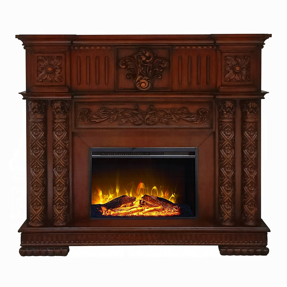 Acme AC01312 Orren ellis jacqueline vendome cherry finish wood 59" wide fireplace carved accents