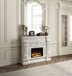 Acme AC01617 Orren ellis jacqueline Vanaheim antique white finish wood 62" wide fireplace carved accents