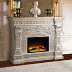 Acme AC01617 Orren ellis jacqueline Vanaheim antique white finish wood 62" wide fireplace carved accents