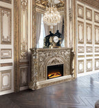 Acme AC01618 Orren ellis jacqueline Danae antique silver finish wood 69" wide fireplace carved accents