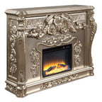 Acme AC01619 Orren ellis jacqueline Sorina antique silver finish wood 66" wide fireplace carved accents