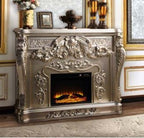 Acme AC01619 Orren ellis jacqueline Sorina antique silver finish wood 66" wide fireplace carved accents