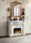 Acme AC01620 Adara antique white finish wood 62" wide fireplace carved accents